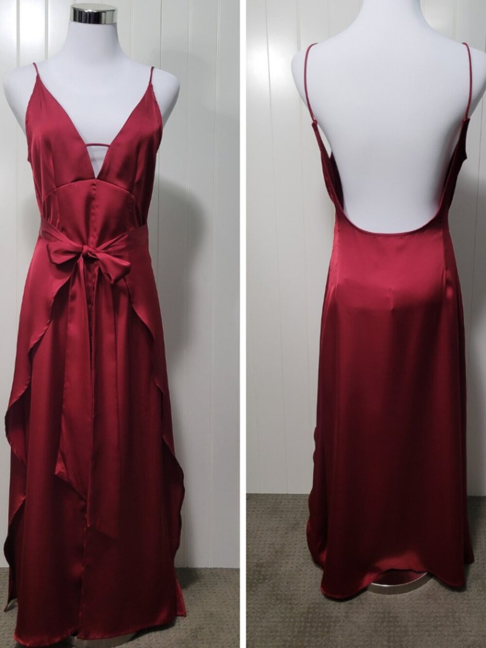 Amylynn Crimson Satin Tie Waist Dark Romantic Vamp Goth Indie Sleaze Midi Dress